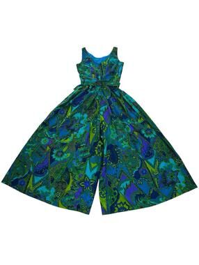 Vintage 60s 70s Hawaiian Palazzo Jumpsuit XS S Psychedelic Tiki Mod